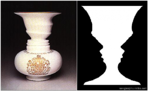 Figura 4:  Vaso e rostos ou "Vaso de Rubin" - contornos simultâneos gerando o fenômeno de "segregação figura fundo".