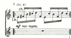 Exemplo Musical  13:  Padrão constante de Piano Phase   P1